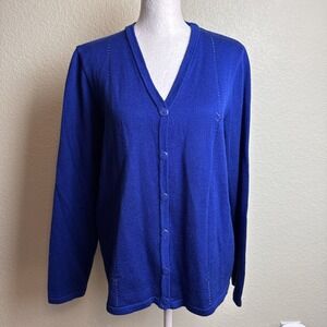 Nina Leonard Women's Sweater Blue Size‎ S Long Sleeve Button Front Cardigan
